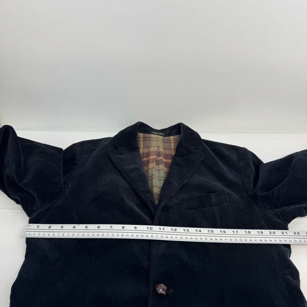 J.Crew Sz M Corduroy Sport Coat Blazer Jacket Black Flannel Lined Elbow Patches